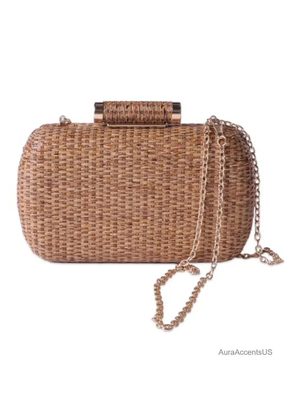 Handwoven Straw Woven Shoulder Bag with Detachable Chains Boho Vacation Purse